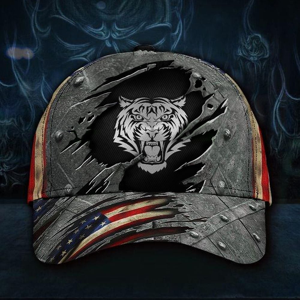 Adeenyc Tiger Inside American Flag Classic Cap Mens Unique Vintage Classic Cap The Best Father's Day Gifts Trucker Hats Custom Hats Gifts For Men & Women