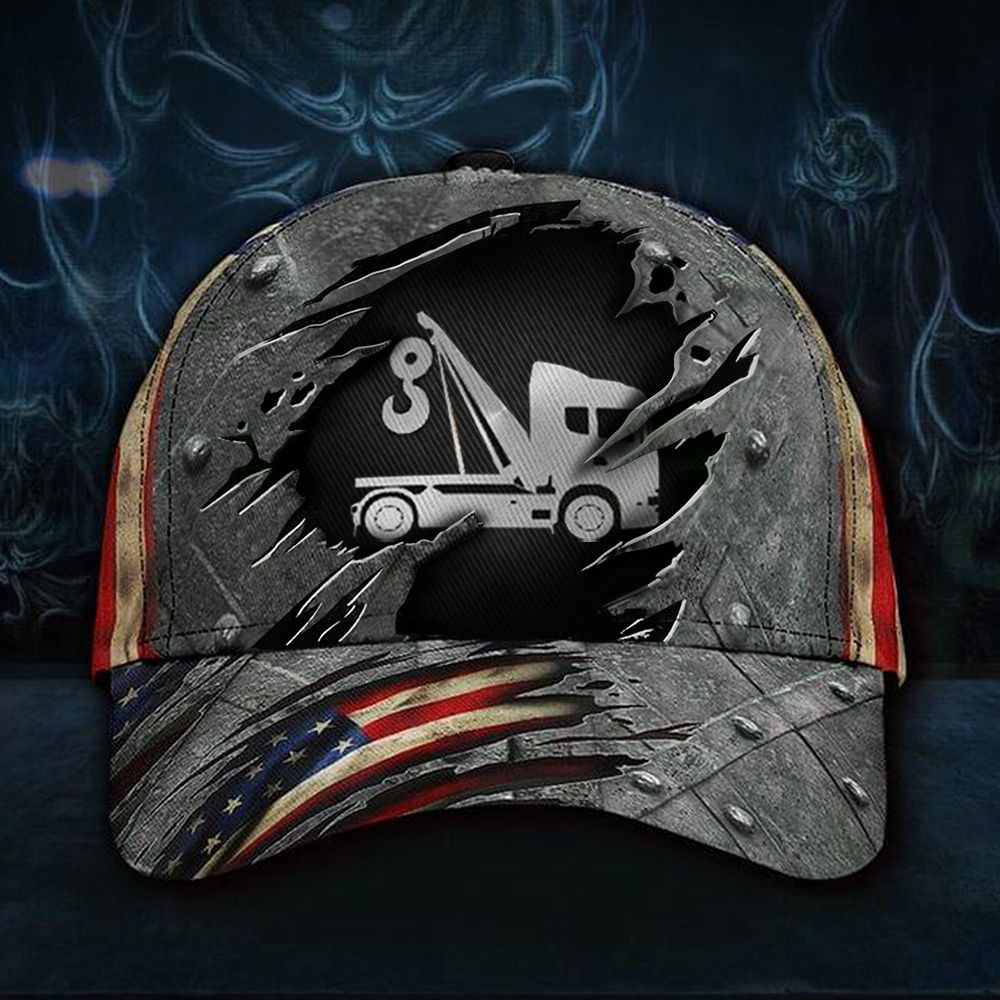 Adeenyc Tow Truck With American Cap Truck Driver Gifts Happy Independence Day Trucker Hats Custom Hats Gifts For Men & Women