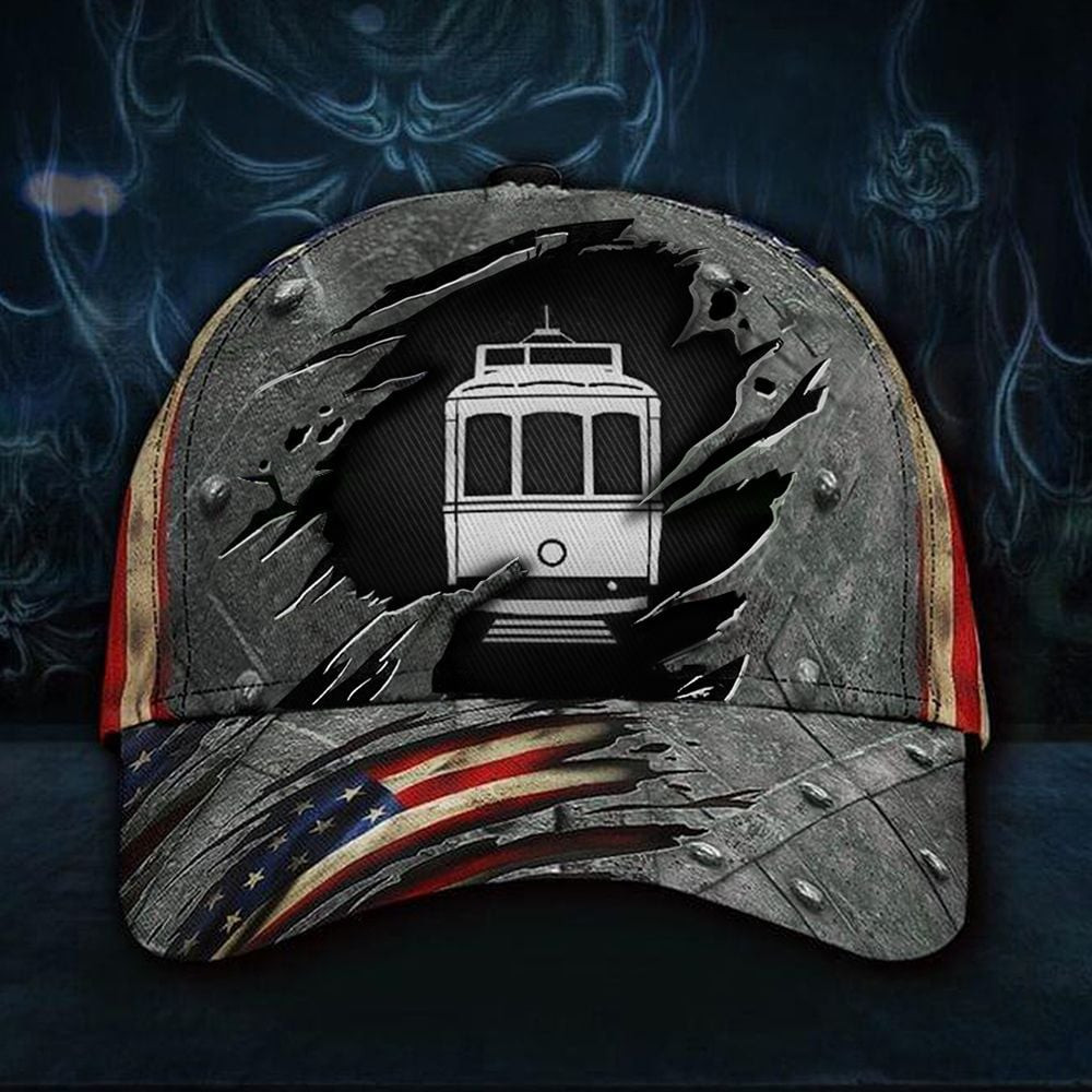 Adeenyc Tram American Flag Classic Cap Happy Independence Day Best Gifts For Commuters Trucker Hats Custom Hats Gifts For Men & Women