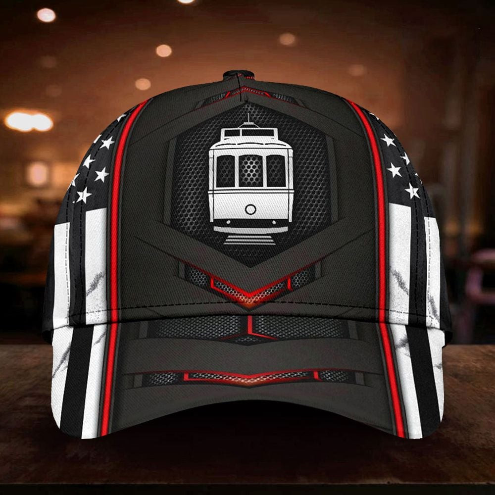 Adeenyc Tram American Flag Classic Cap Mens Unique Hat Honor Tram Driver Operator Gift For Dad Husband Trucker Hats Custom Hats Gifts For Men & Women