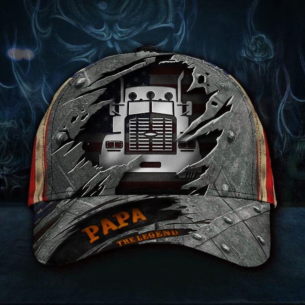Adeenyc Truck Papa The Legend American Flag Classic Cap Vintage Proud Dad Truck Driver Hat Trucker Gift Trucker Hats Custom Hats Gifts For Men & Women