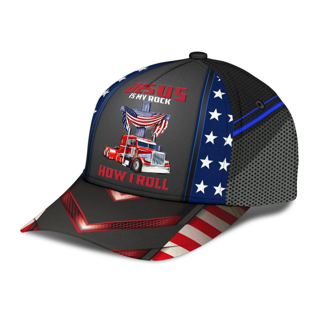 Adeenyc Trucker Jesus Is My Rock And That's How I Roll Classic Cap All Over Print Trucker Hats Custom Hats Gifts For Men & Women