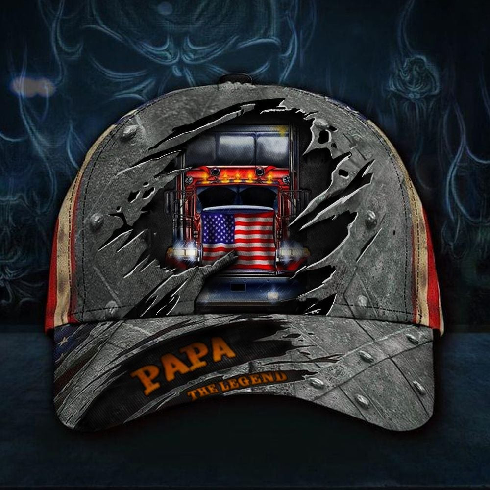 Adeenyc Trucker Papa The Legend 3D Hat Vintage USA Flag Flexfit Classic Cap Father's Day Gift For Trucker Dad Trucker Hats Custom Hats Gifts For Men & Women