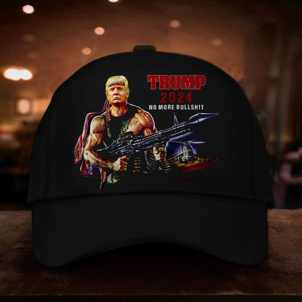 Adeenyc Trump 2024 Hat No More Bullshit Cap Rambo Trump Gift For Trump Supporter Trucker Hats Custom Hats Gifts For Men & Women