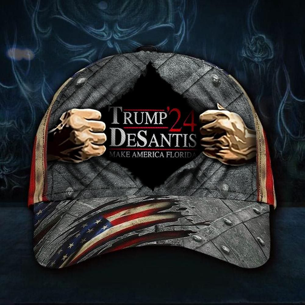 Adeenyc Trump DeSantis 2024 Hat Make America Florida American Flag Classic Cap Trump DeSantis Campaign Merch Trucker Hats Custom Hats Gifts For Men & Women