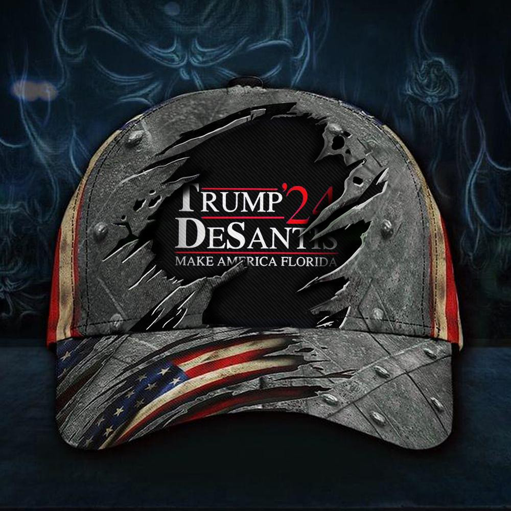 Adeenyc Trump Desantis 24 Make America Florida Hat 3D USA Flag Cap Desantis 2024 Hat Campaign Classic Cap Trucker Hats Custom Hats Gifts For Men & Women