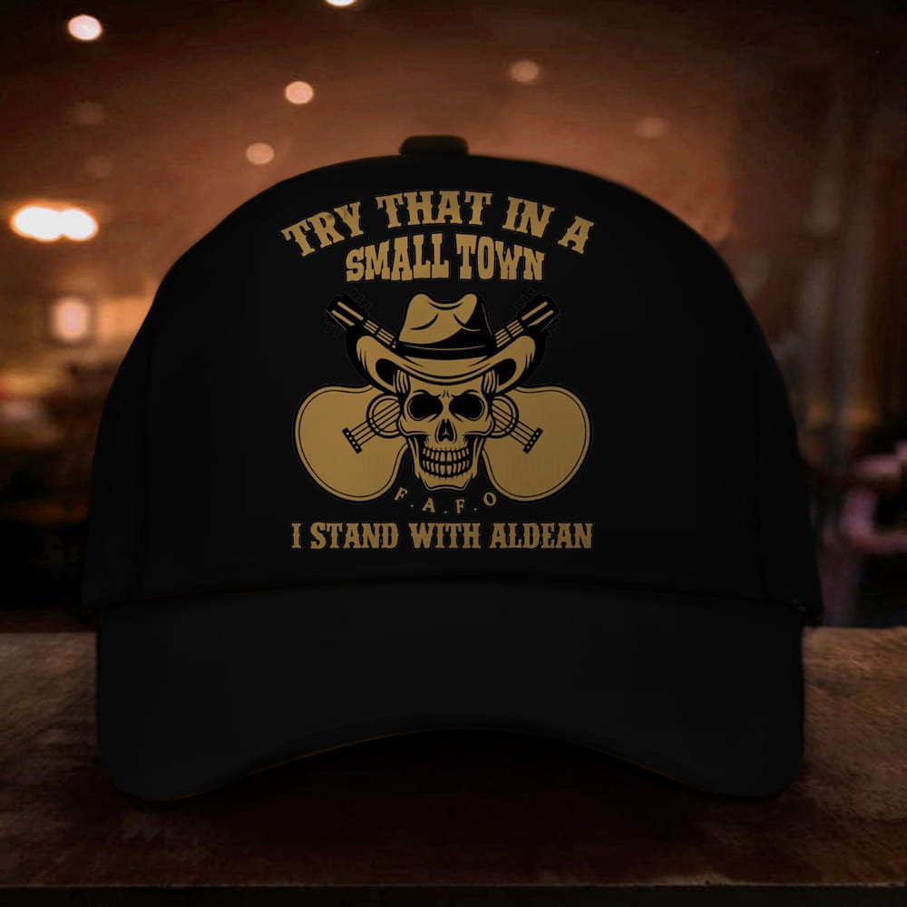 Adeenyc Try That In A Small Town Hat FAFO I Stand With Aldean Skull Cowboy Merch Gift Trucker Hats Custom Hats Gifts For Men & Women