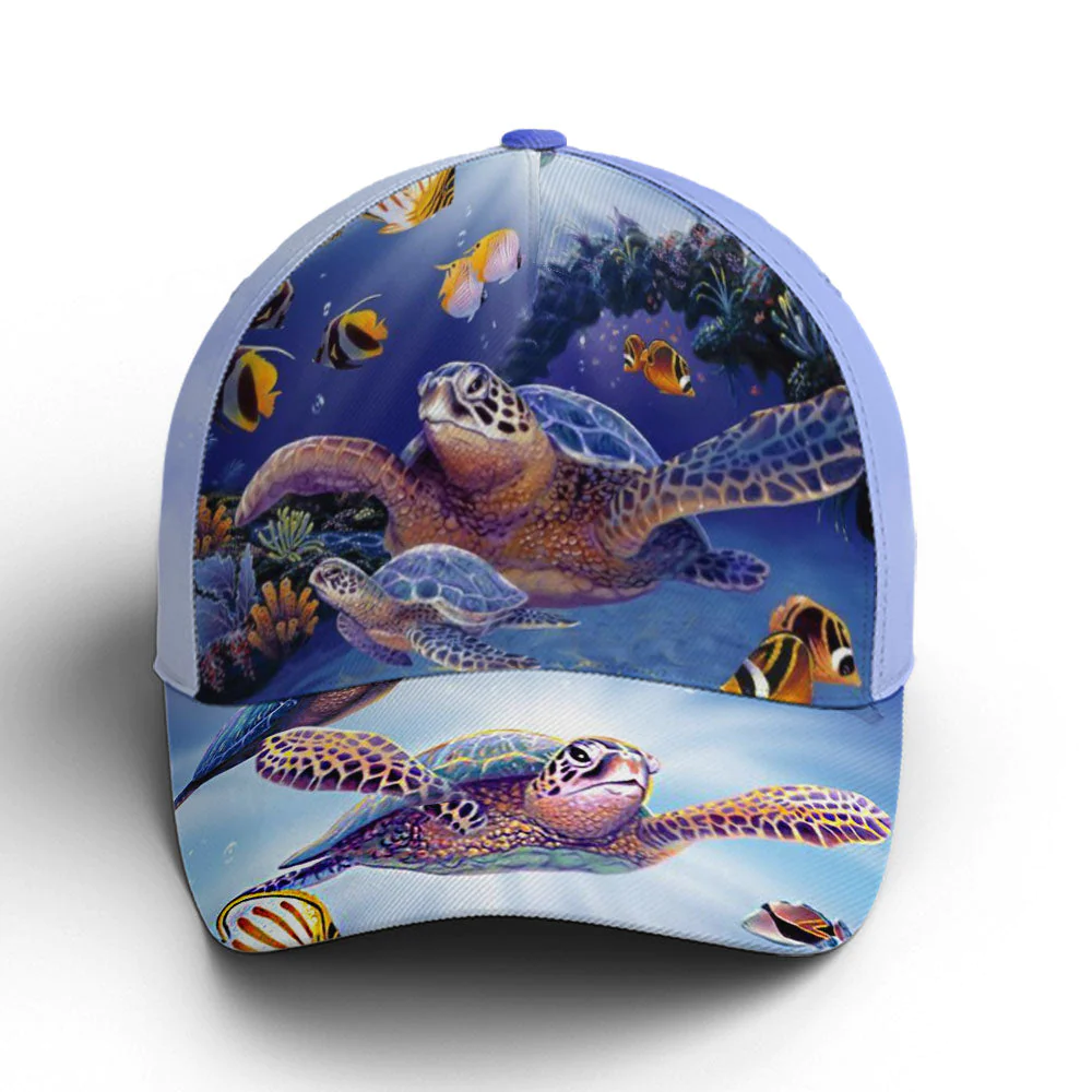 Adeenyc Turtle Ocean Theme Print Baseball Cap All Over Print Trucker Hats Custom Hats Gifts For Men & Women