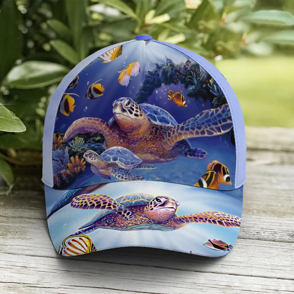 Adeenyc Turtle Ocean Theme Print Baseball Cap All Over Print Trucker Hats Custom Hats Gifts For Men & Women