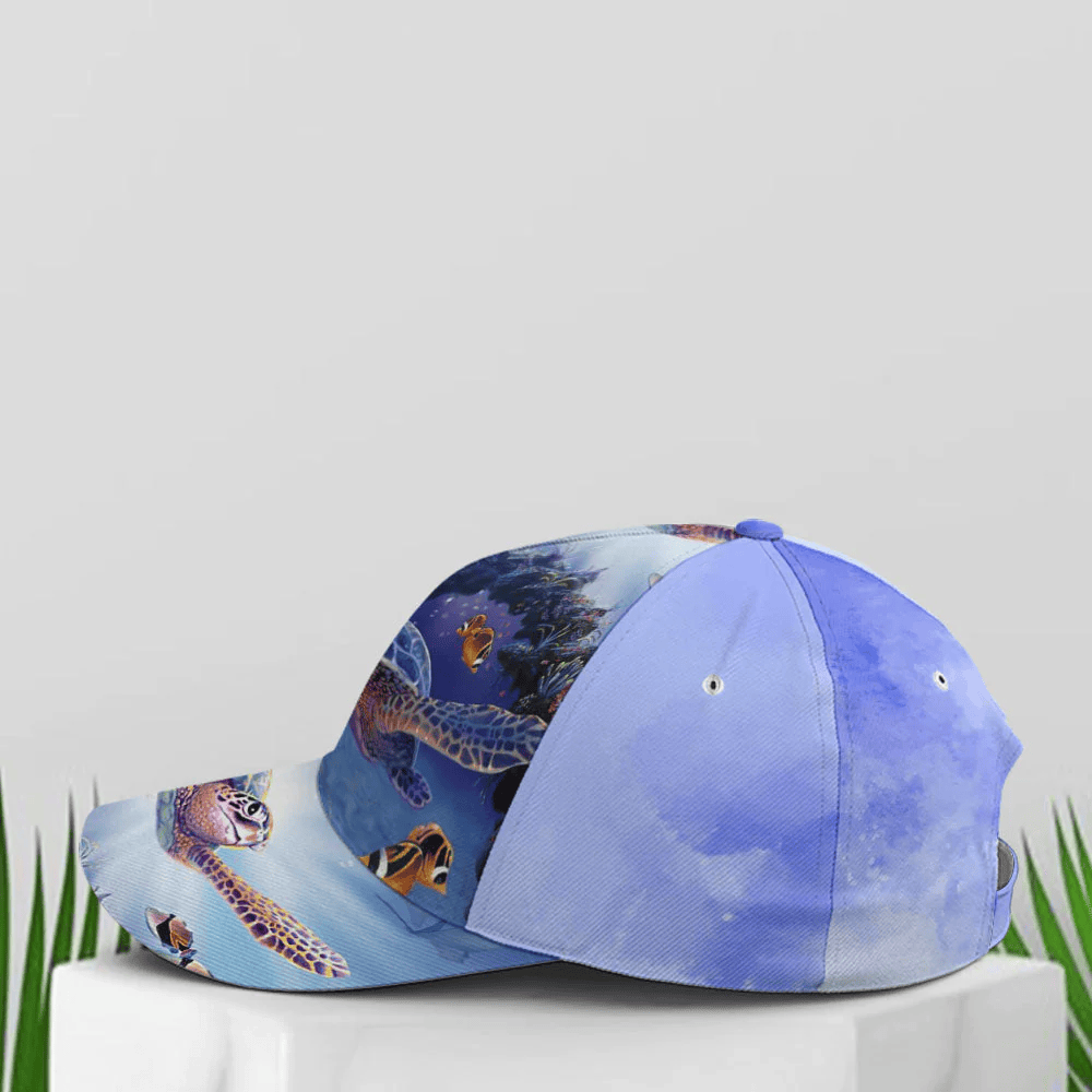 Adeenyc Turtle Ocean Theme Print Baseball Cap All Over Print Trucker Hats Custom Hats Gifts For Men & Women