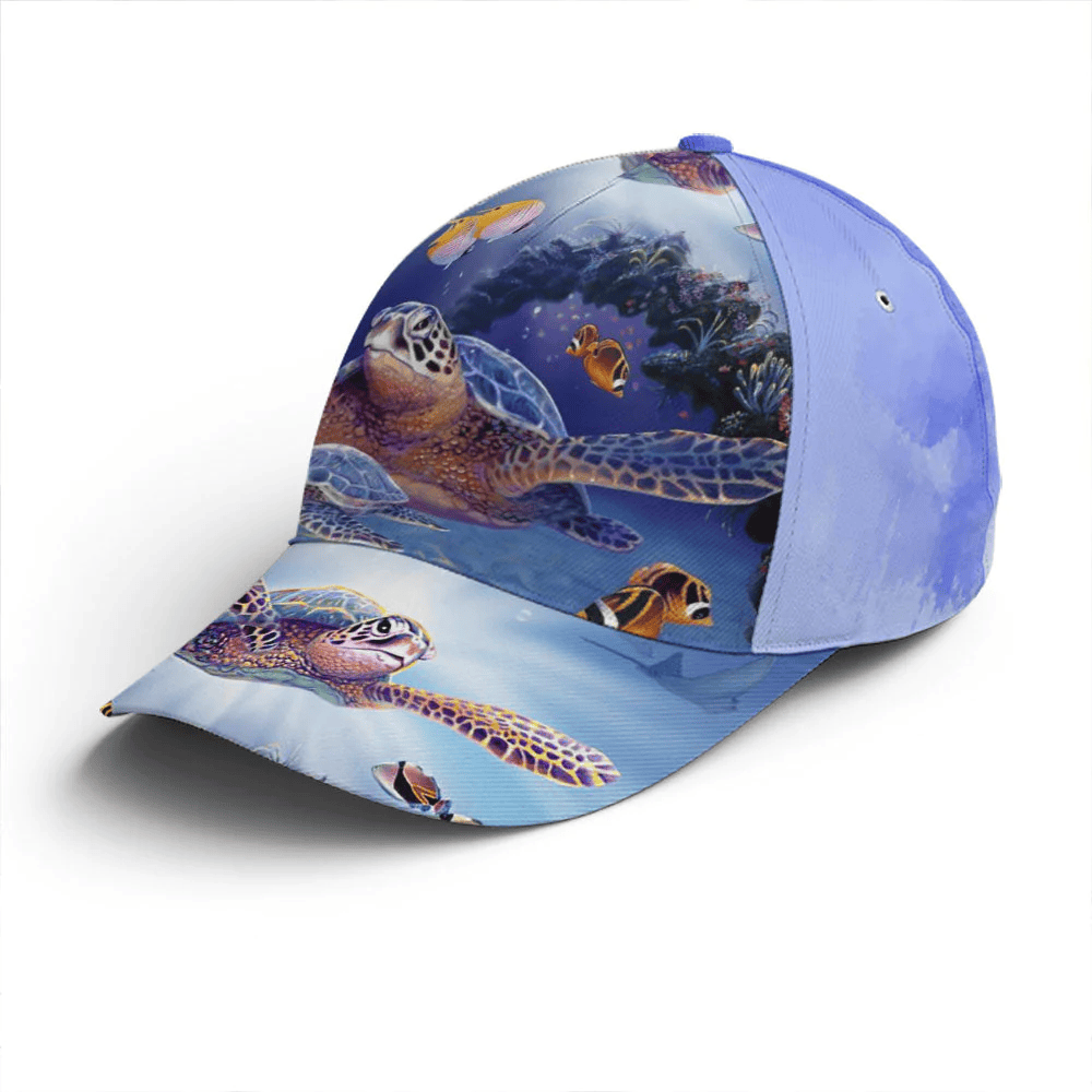 Adeenyc Turtle Ocean Theme Print Baseball Cap All Over Print Trucker Hats Custom Hats Gifts For Men & Women