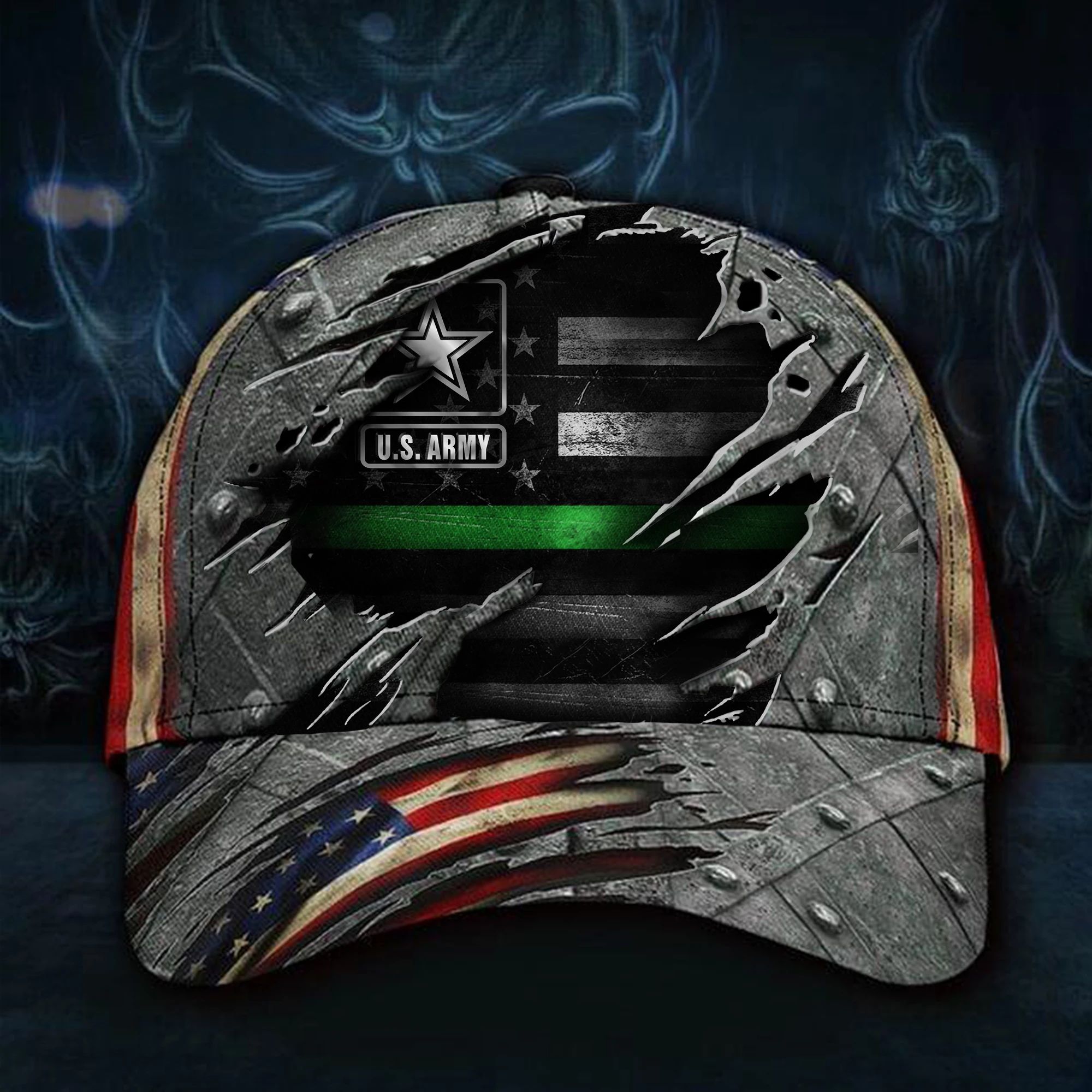 Adeenyc U.S Army Thin Green Line Hat 3D Printed American Flag Vintage Hat Honor Military USAF Trucker Hats Custom Hats Gifts For Men & Women