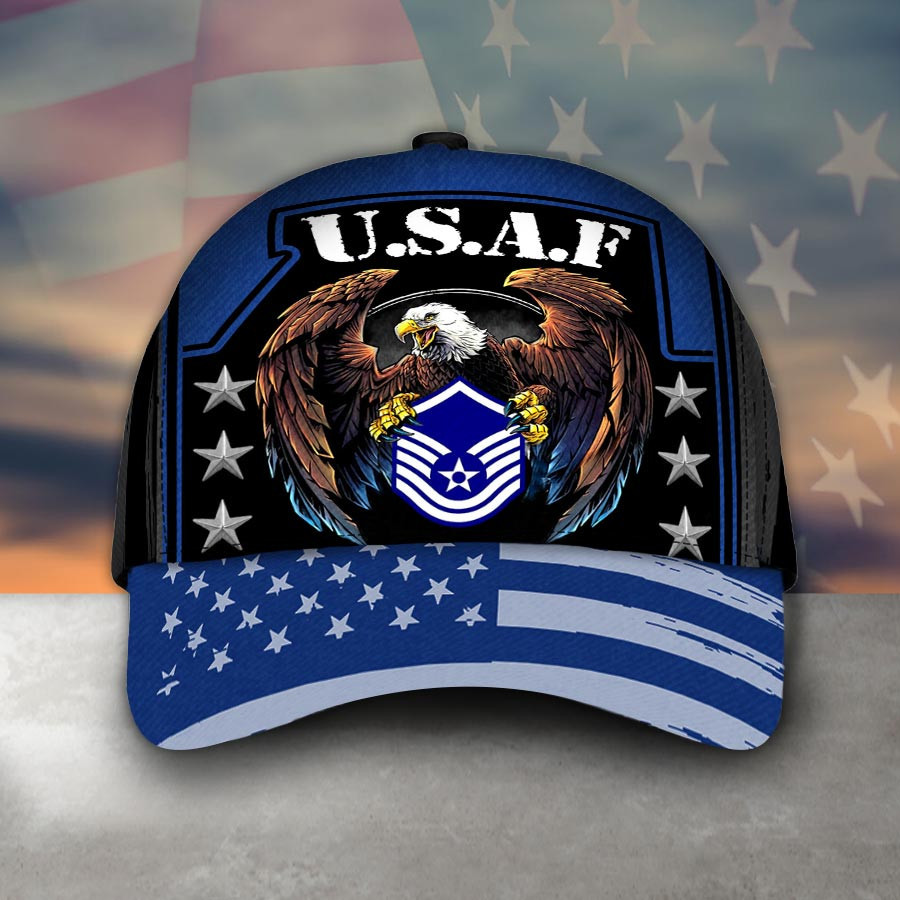 Adeenyc - U.S.A.F With Rank Classic Cap Baseball Hat Trucker Hats Custom Hats Gifts For Men & Women