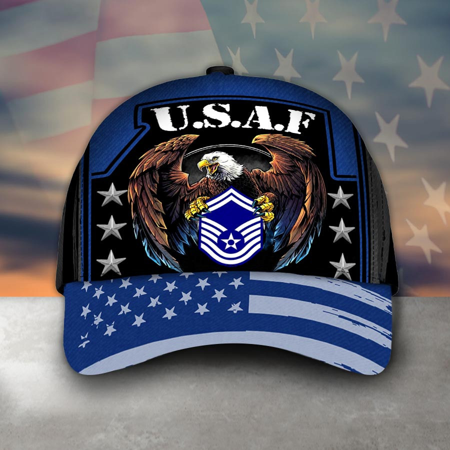 Adeenyc - U.S.A.F With Rank Classic Cap Baseball Hat Trucker Hats Custom Hats Gifts For Men & Women