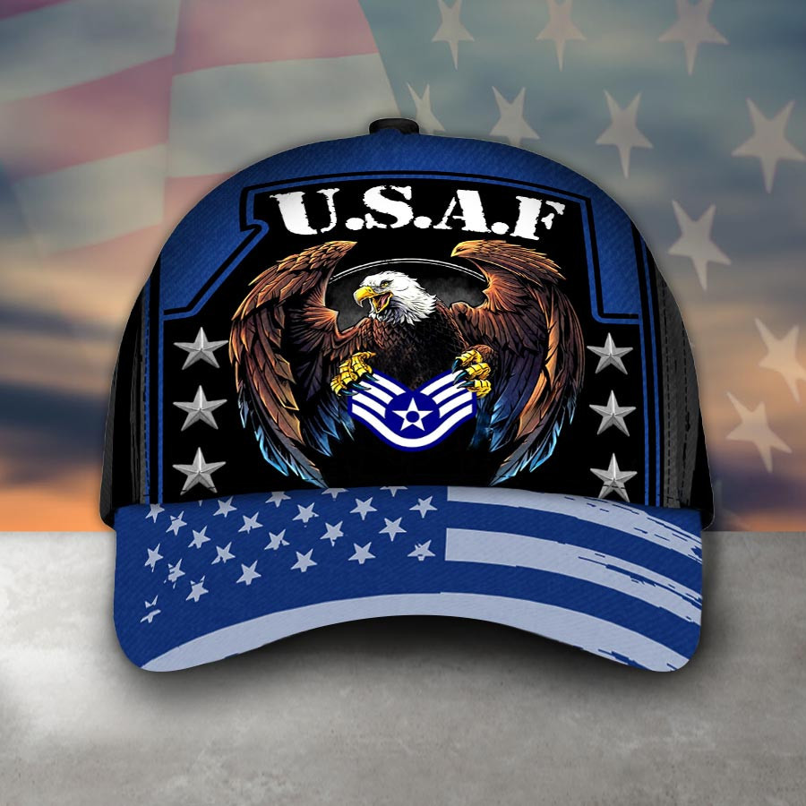 Adeenyc - U.S.A.F With Rank Classic Cap Baseball Hat Trucker Hats Custom Hats Gifts For Men & Women