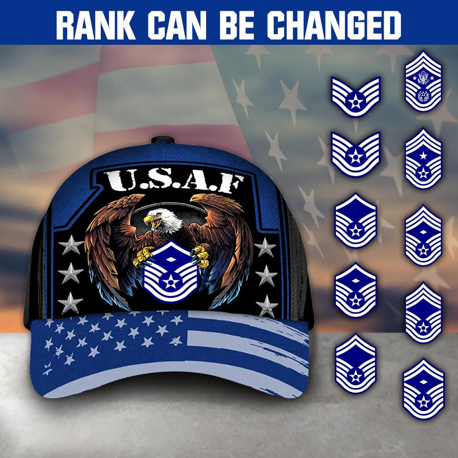 Adeenyc - U.S.A.F With Rank Classic Cap Baseball Hat Trucker Hats Custom Hats Gifts For Men & Women