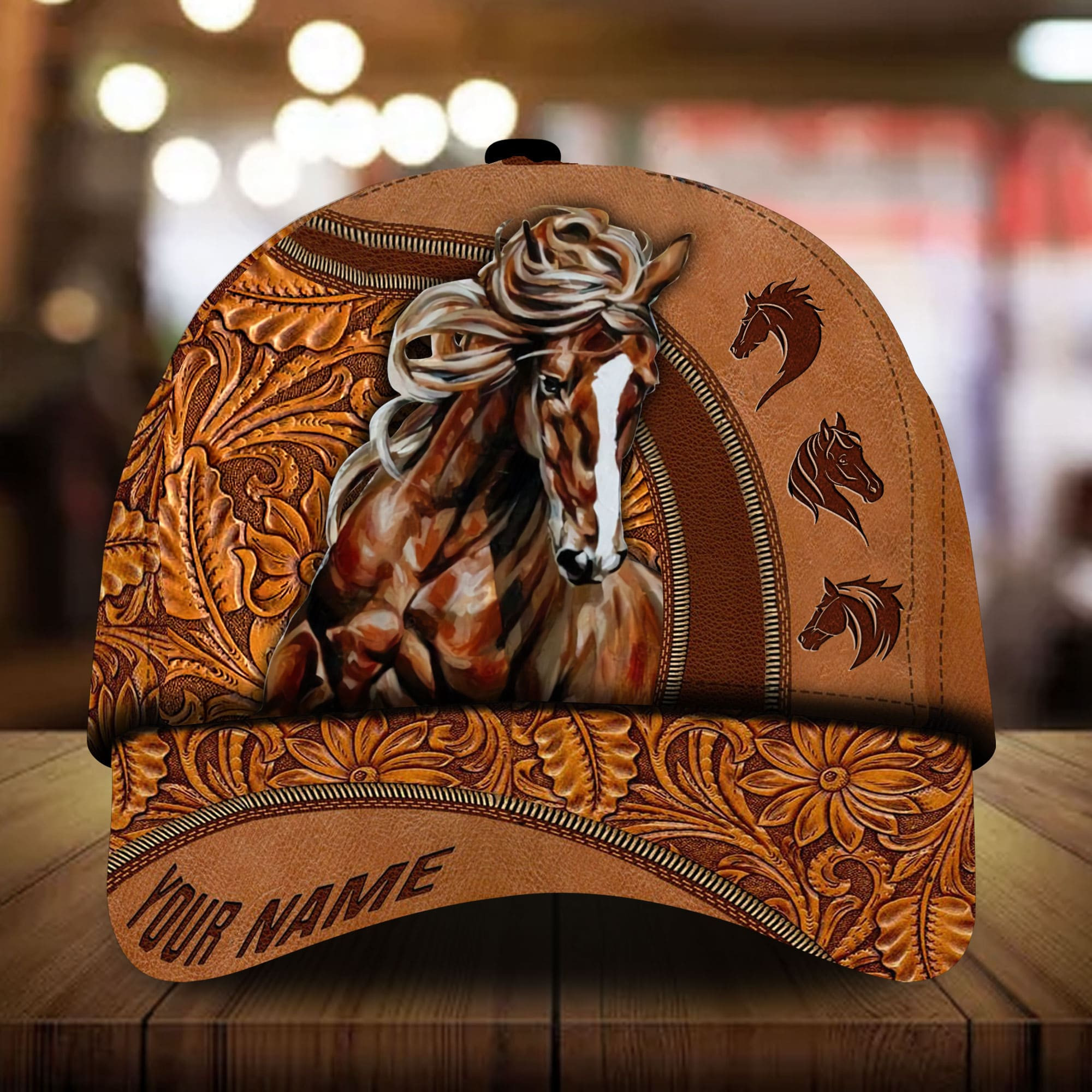 Adeenyc - Unisex Horse Cap Personalized Name Custom Name Leather Full Printed 3D Horse Lovers Hat Trucker Hats Custom Hats Gifts For Men & Women