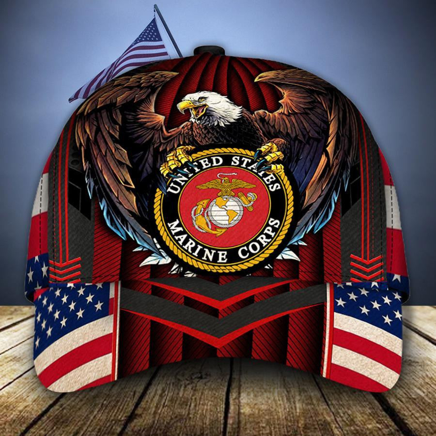Adeenyc United States Marine Corp Veteran All Over Print Classic Cap Trucker Hats Custom Hats Gifts For Men & Women
