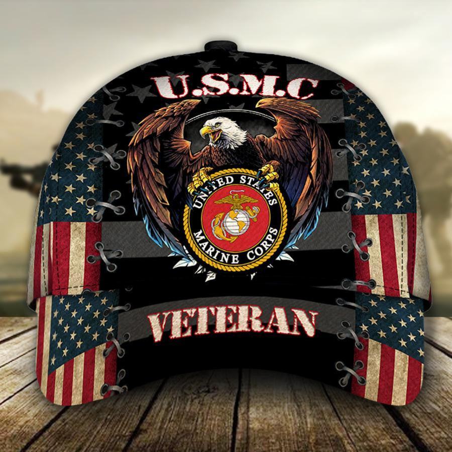 Adeenyc United States Marine Corp Veteran All Over Print Classic Cap Trucker Hats Custom Hats Gifts For Men & Women