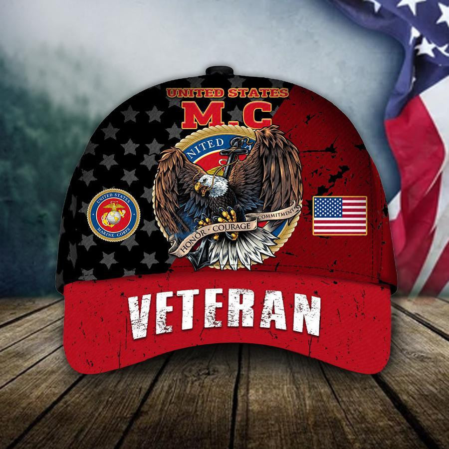 Adeenyc United States Marine Corp Veteran All Over Print Classic Cap Trucker Hats Custom Hats Gifts For Men & Women