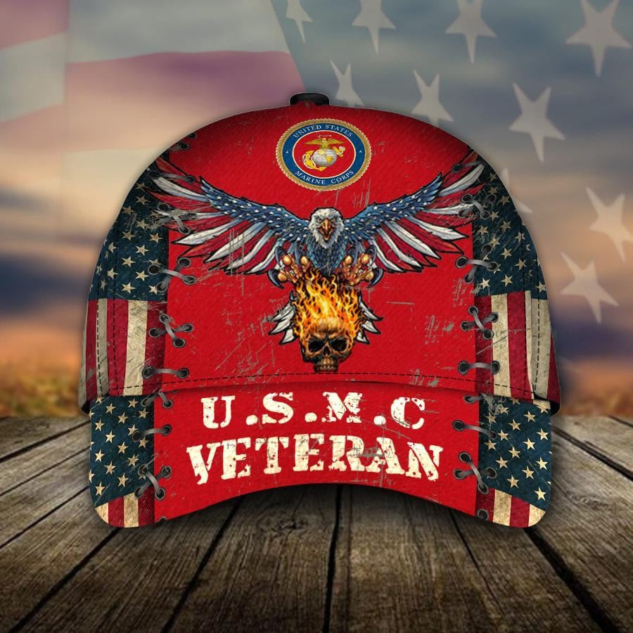 Adeenyc United States Marine Corp Veteran All Over Print Classic Cap Trucker Hats Custom Hats Gifts For Men & Women
