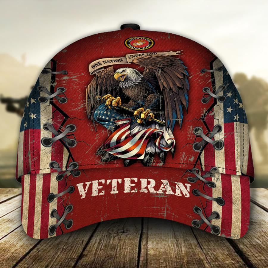 Adeenyc United States Marine Corp Veteran All Over Print Classic Cap Trucker Hats Custom Hats Gifts For Men & Women