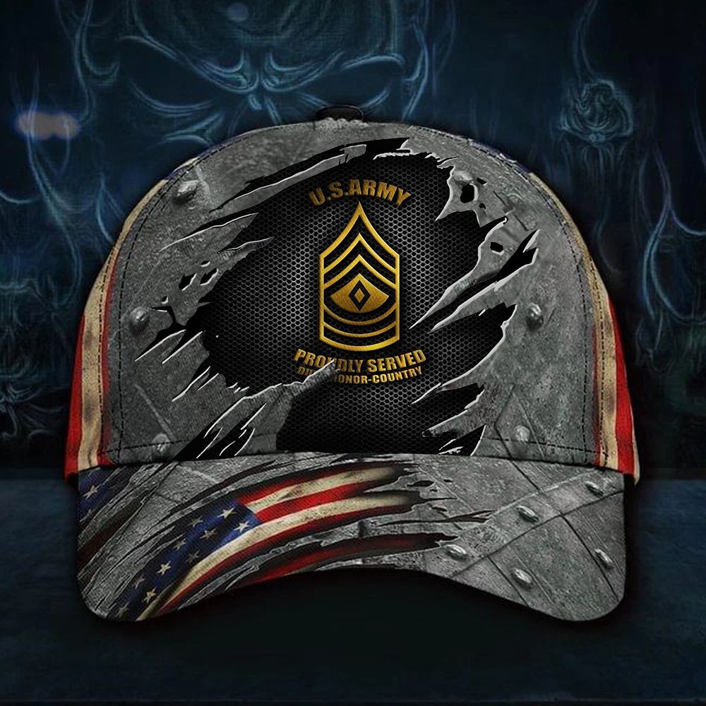 Adeenyc US Army Proudly Served 3D Hat Veteran Logo Core Values Cap For Men Pride Father Day Gift Trucker Hats Custom Hats Gifts For Men & Women