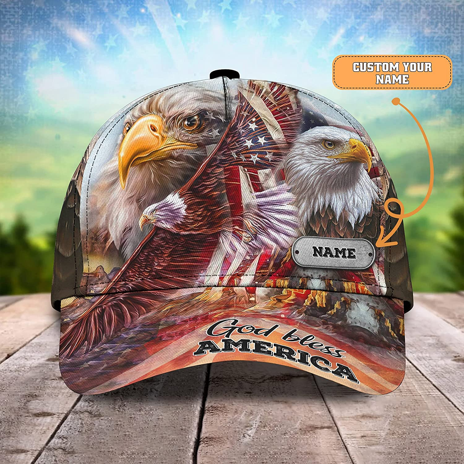 Adeenyc US Bald Eagle God Bless America Custom Name Cap 3D Personalized Cap for Patriotic Americans Trucker Hats Custom Hats Gifts For Men & Women