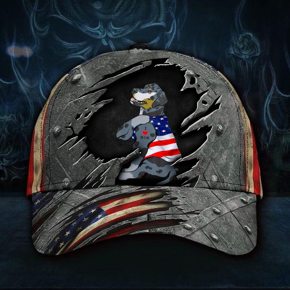 Adeenyc US Flag And Catahoula Leopard Dog Hat I Love Mom Cap Birthday Gifts For Step Mother Trucker Hats Custom Hats Gifts For Men & Women