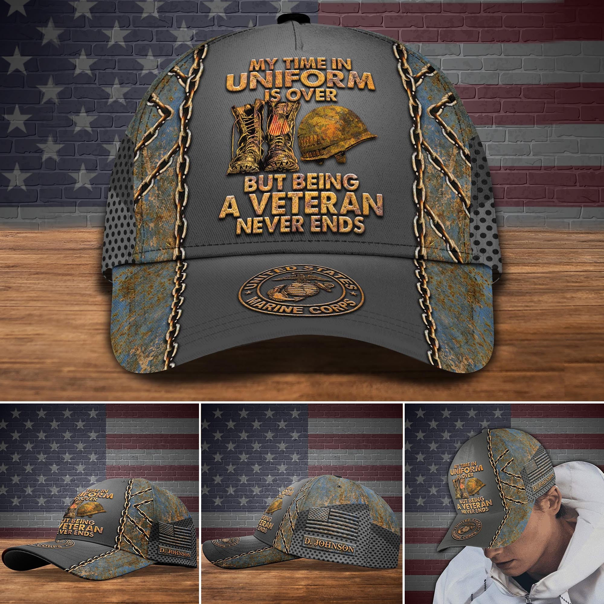Adeenyc US Military Veteran Classic Cap, Personalized Classic Cap For Veteran Trucker Hats Custom Hats Gifts For Men & Women