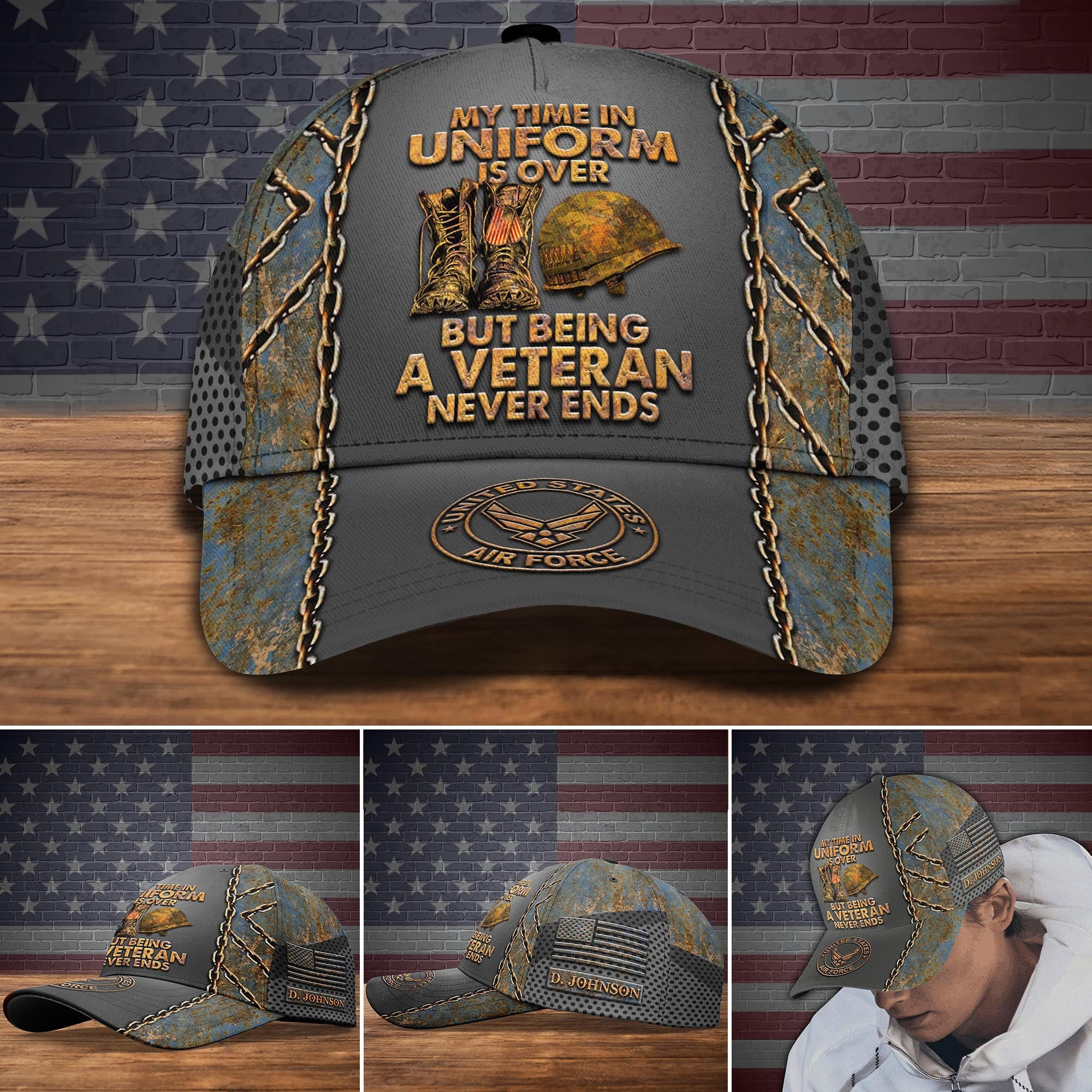 Adeenyc US Military Veteran Classic Cap, Personalized Classic Cap For Veteran Trucker Hats Custom Hats Gifts For Men & Women