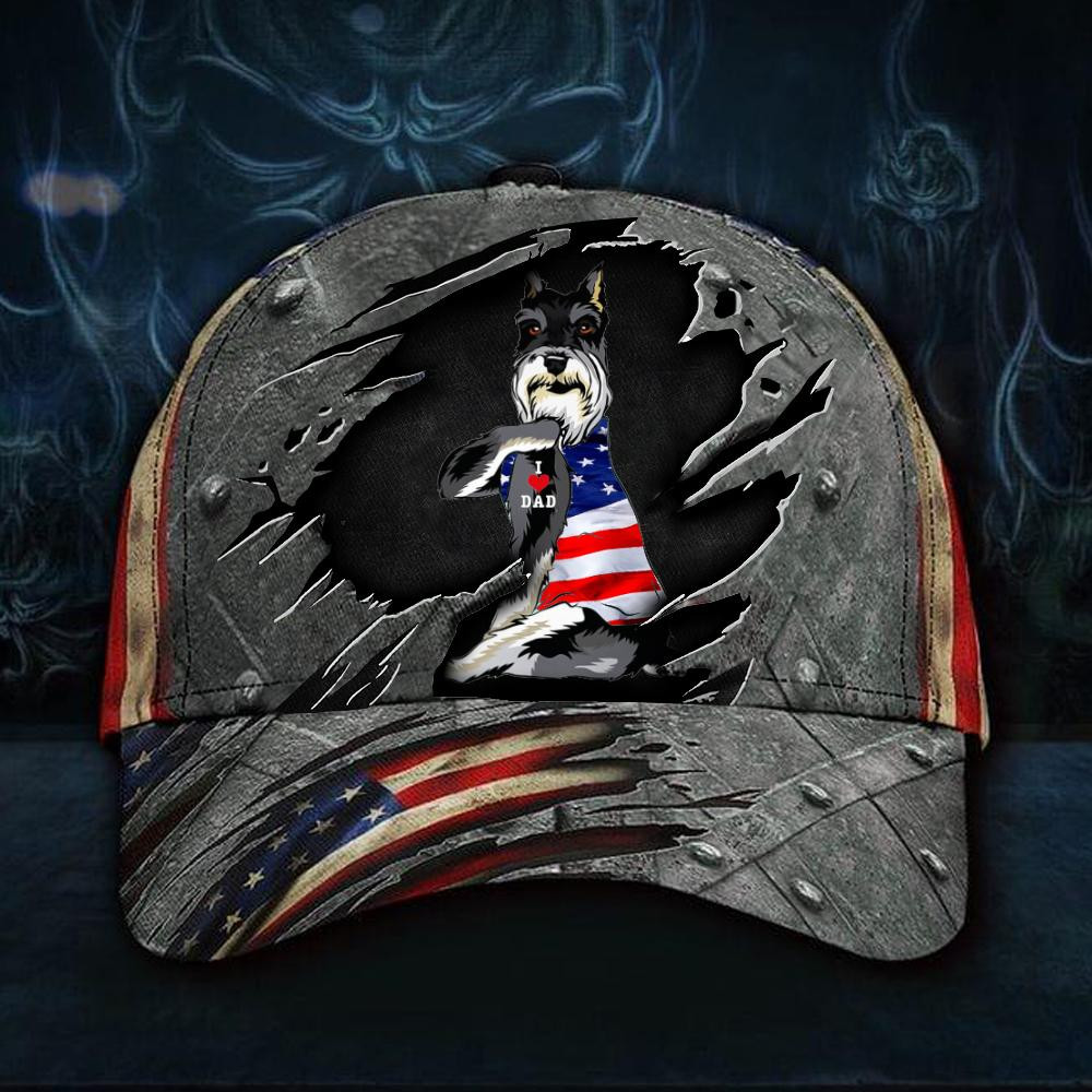 Adeenyc US Schnauzer Hat American Flag Dog Lover Cap I Love Dad Unique Gifts For Dad Classic Cap Trucker Hats Custom Hats Gifts For Men & Women