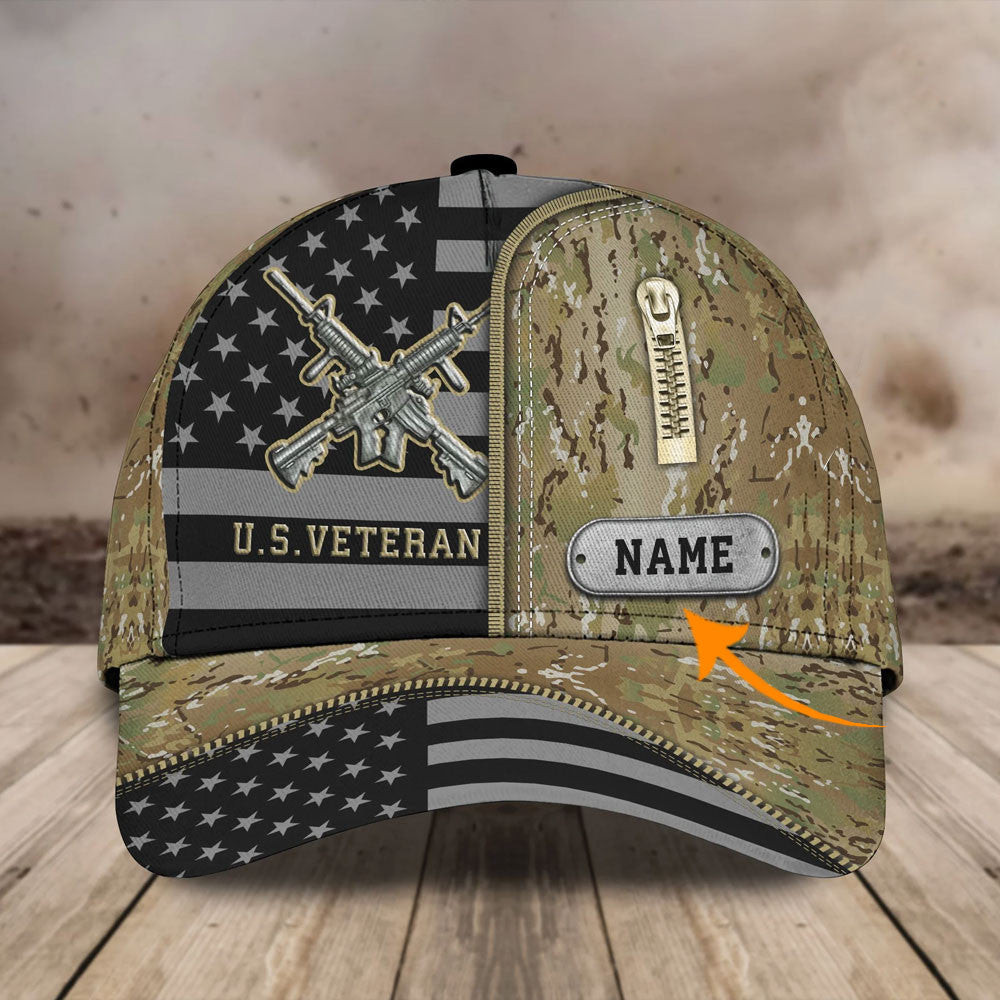 Adeenyc Us Veterans Personalized Name All Over Print Classic Cap Trucker Hats Custom Hats Gifts For Men & Women