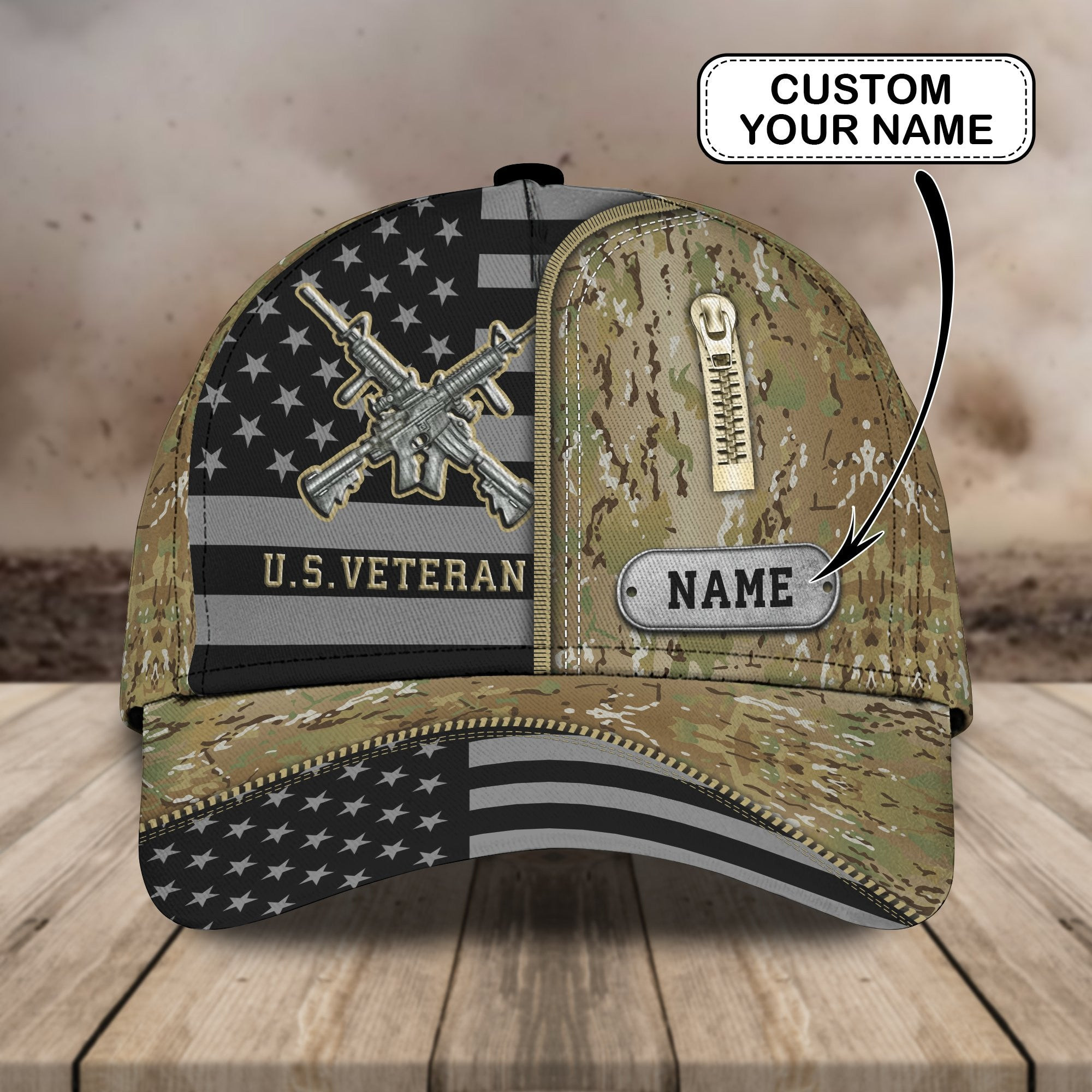 Adeenyc Us Veterans Personalized Name All Over Print Classic Cap Trucker Hats Custom Hats Gifts For Men & Women