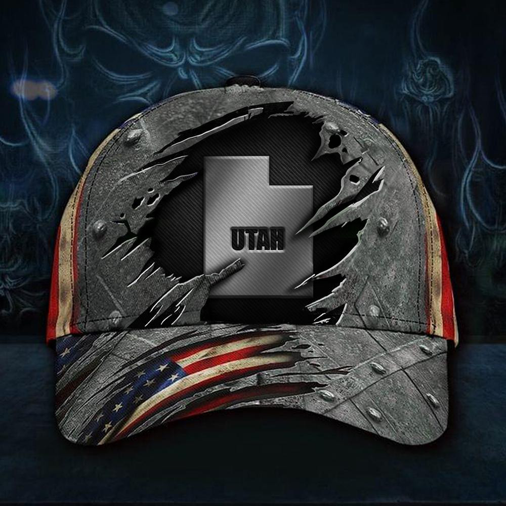 Adeenyc Utah Map Baseball Cap American Flag Vintage Honor State Utah Merch Patriotic Men Gift Classic Cap Trucker Hats Custom Hats Gifts For Men & Women