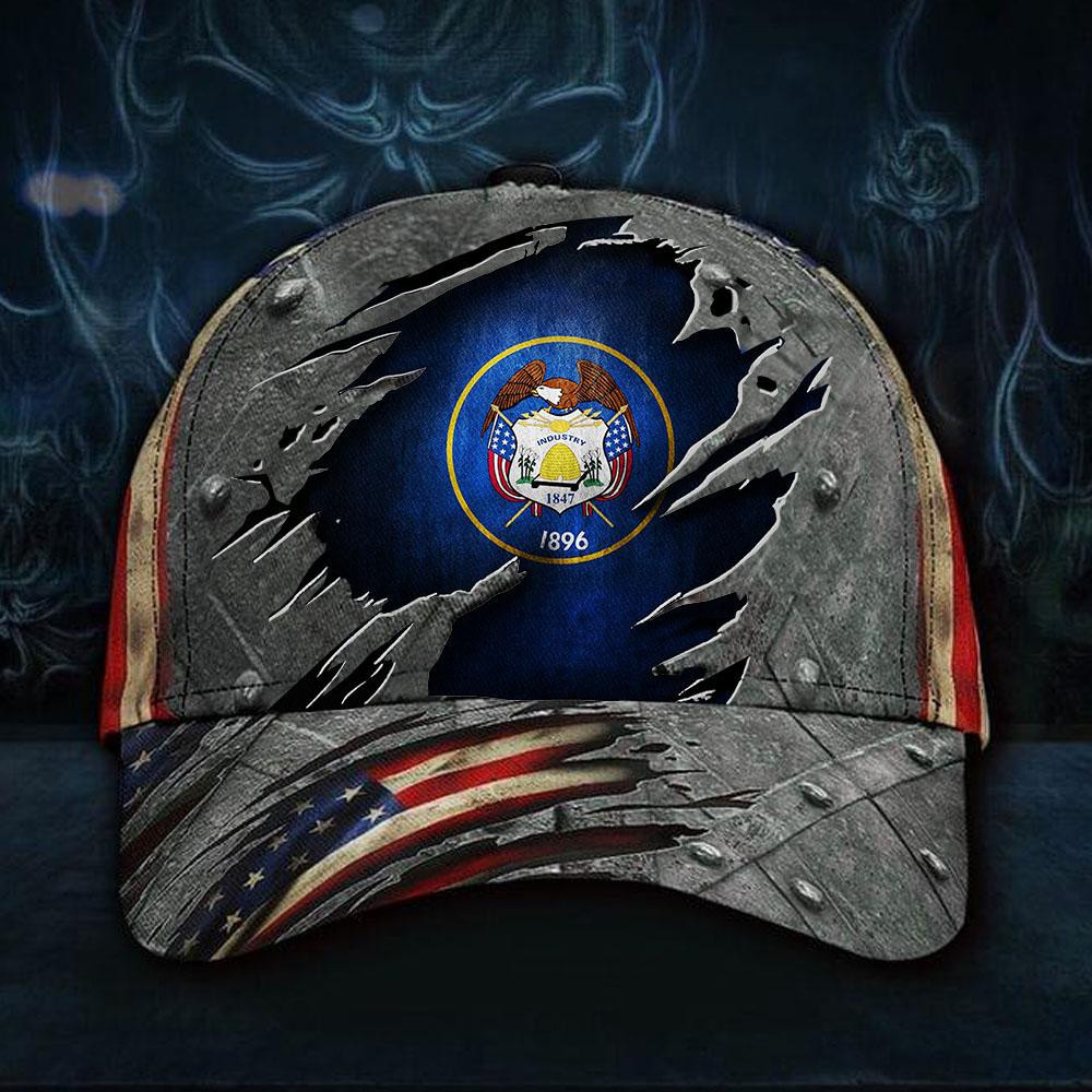 Adeenyc Utah State Flag Hat 3D Printed Patriotic US Flag Vintage Utah Hat Gift For Patriotic Classic Cap Trucker Hats Custom Hats Gifts For Men & Women
