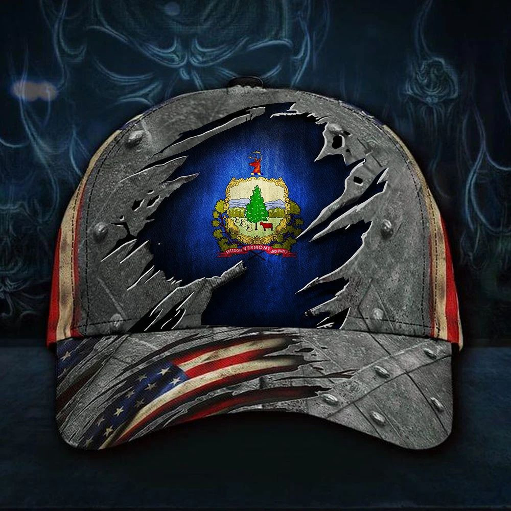 Adeenyc Vermont Flag Hat 3D Printed American Vintage Cap Patriotic Vermont State Cap Men Gift Trucker Hats Custom Hats Gifts For Men & Women