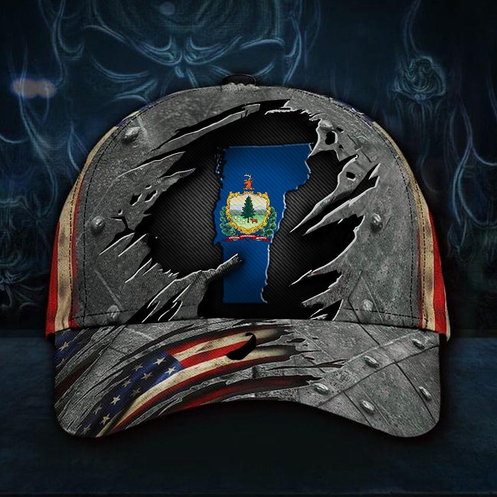 Adeenyc Vermont Flag Inside US Flag Hat American Patriot Strapback Cap Gifts For Uncle Classic Cap Trucker Hats Custom Hats Gifts For Men & Women