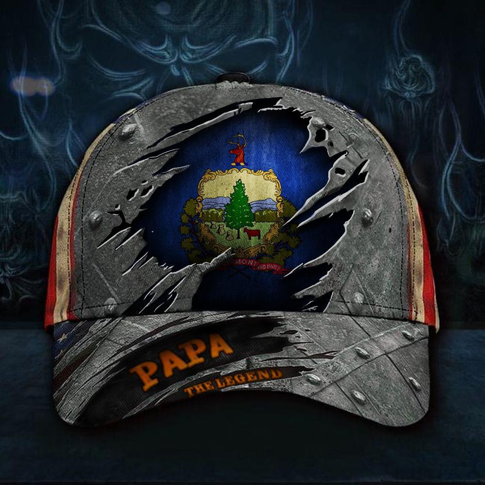 Adeenyc Vermont Papa The Legend 3D Hat Vintage USA Flag Cap Dad Gift Ideas 2021 Classic Cap Trucker Hats Custom Hats Gifts For Men & Women