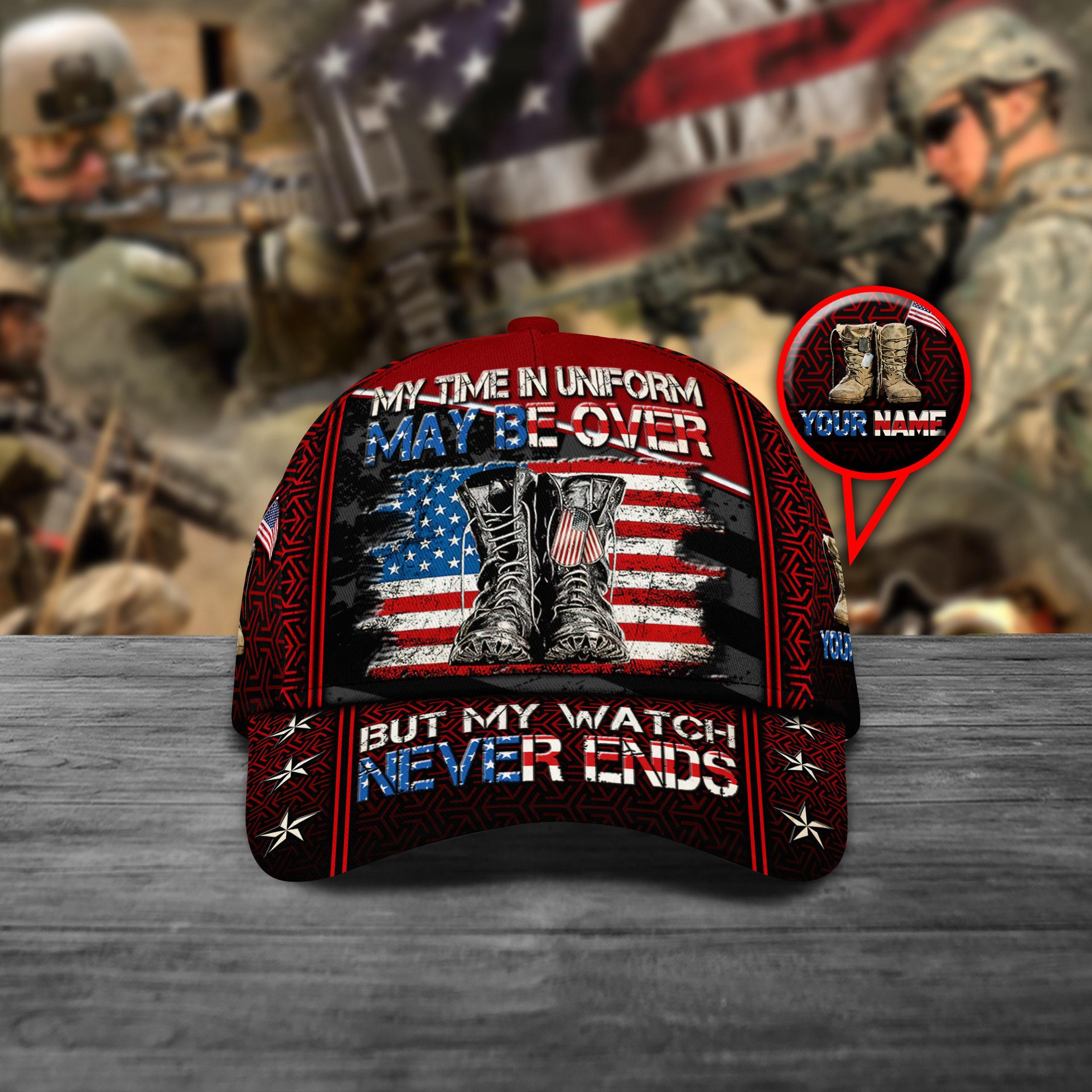 Adeenyc Veteran Cap Custom Name, My Time In Uniform May be Over, Gift For Veterans Trucker Hats Custom Hats Gifts For Men & Women