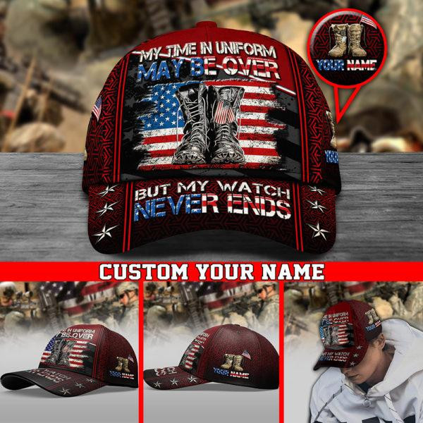 Adeenyc Veteran Cap Custom Name, My Time In Uniform May be Over, Gift For Veterans Trucker Hats Custom Hats Gifts For Men & Women
