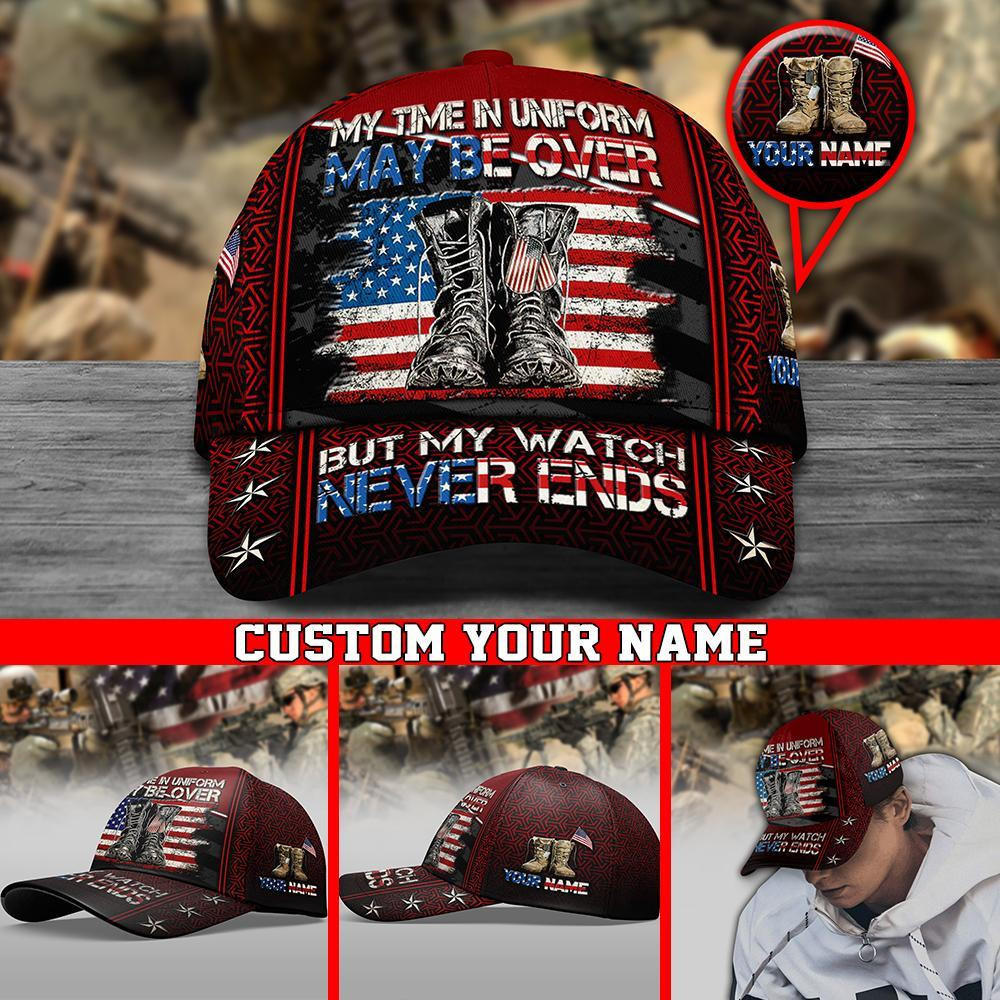 Adeenyc Veteran Cap Custom Name, My Time In Uniform May be Over, Gift For Veterans Trucker Hats Custom Hats Gifts For Men & Women