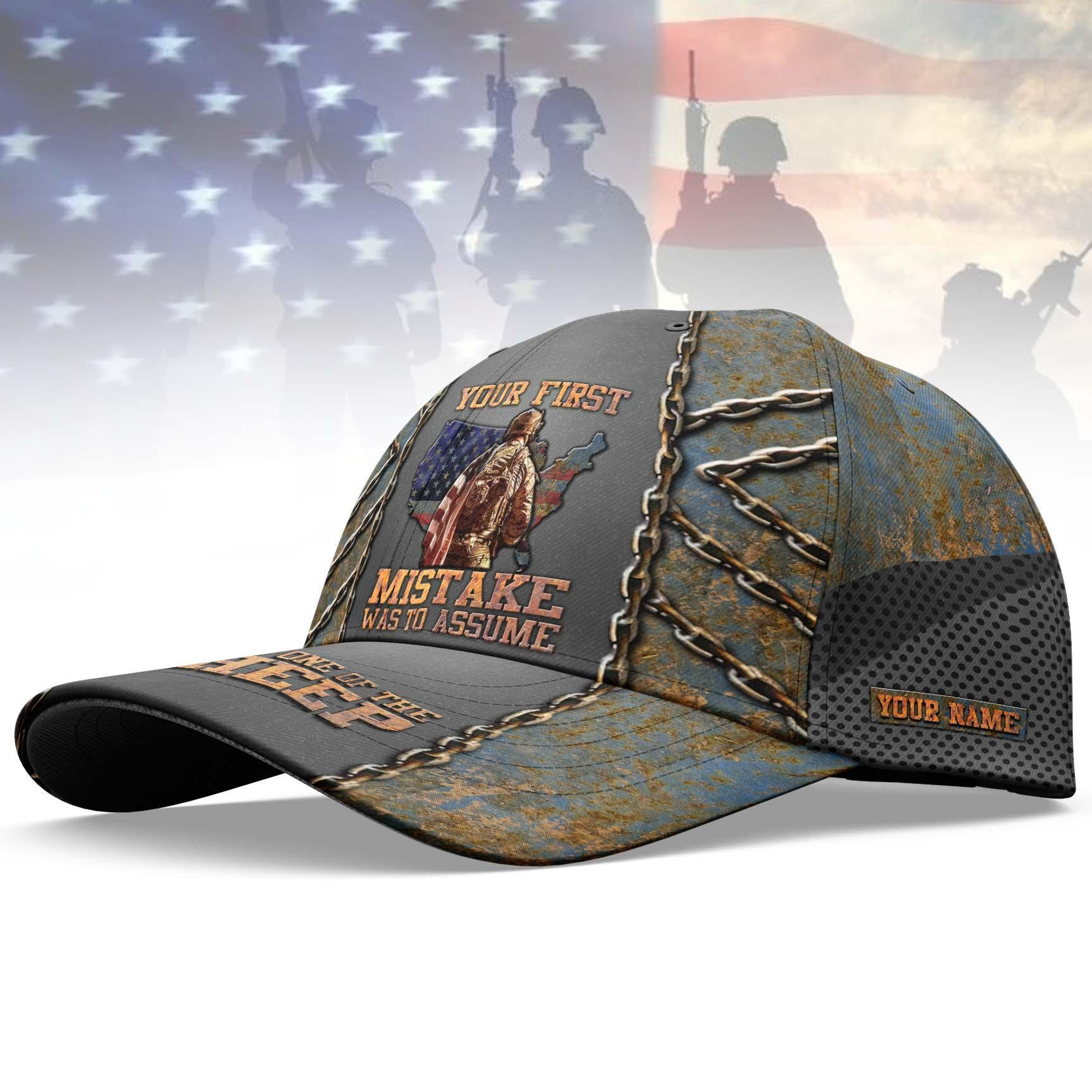 Adeenyc Veteran Cap Personalized Your Name , Your First Mistake Was To Assume, Gifts For Veteran Trucker Hats Custom Hats Gifts For Men & Women