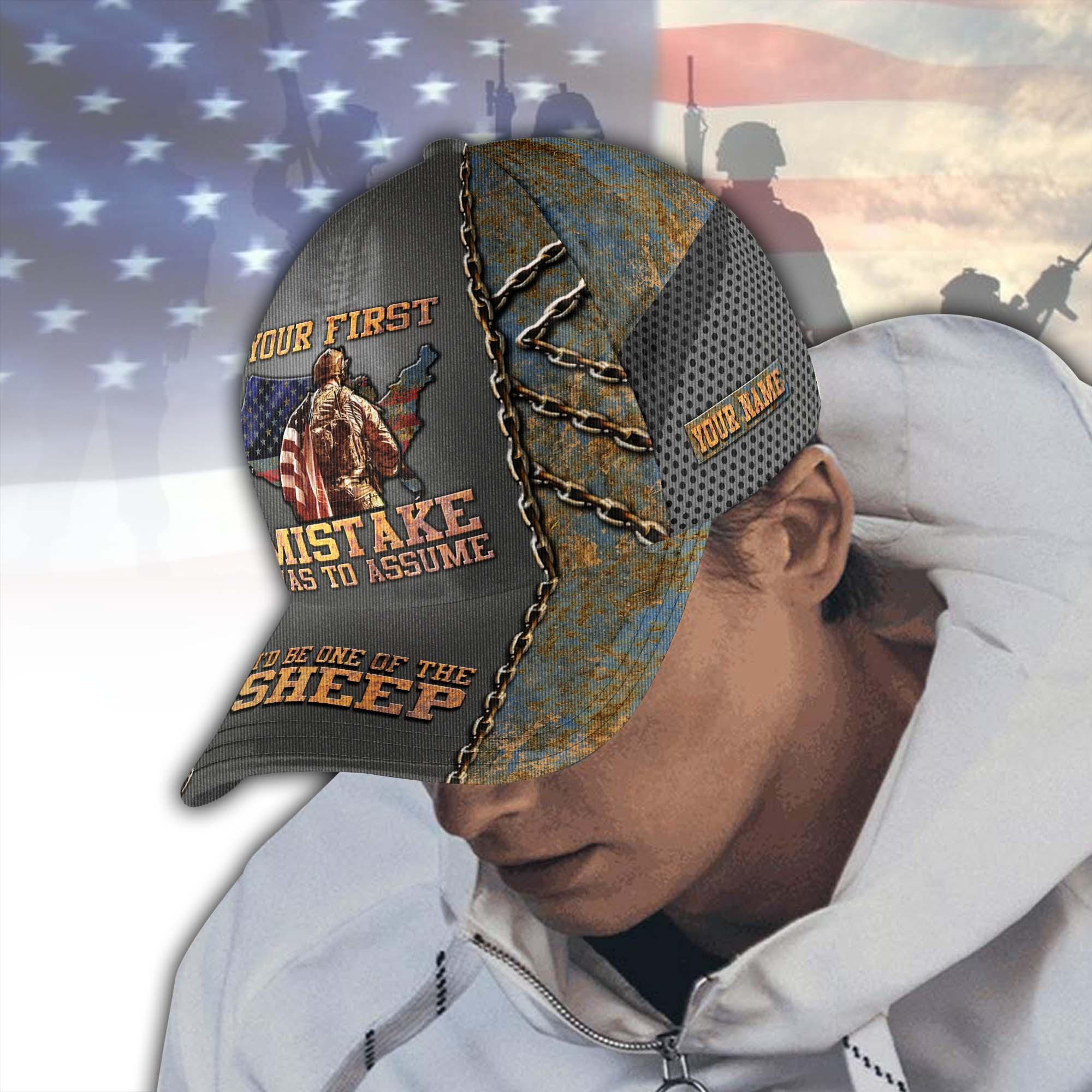 Adeenyc Veteran Cap Personalized Your Name , Your First Mistake Was To Assume, Gifts For Veteran Trucker Hats Custom Hats Gifts For Men & Women