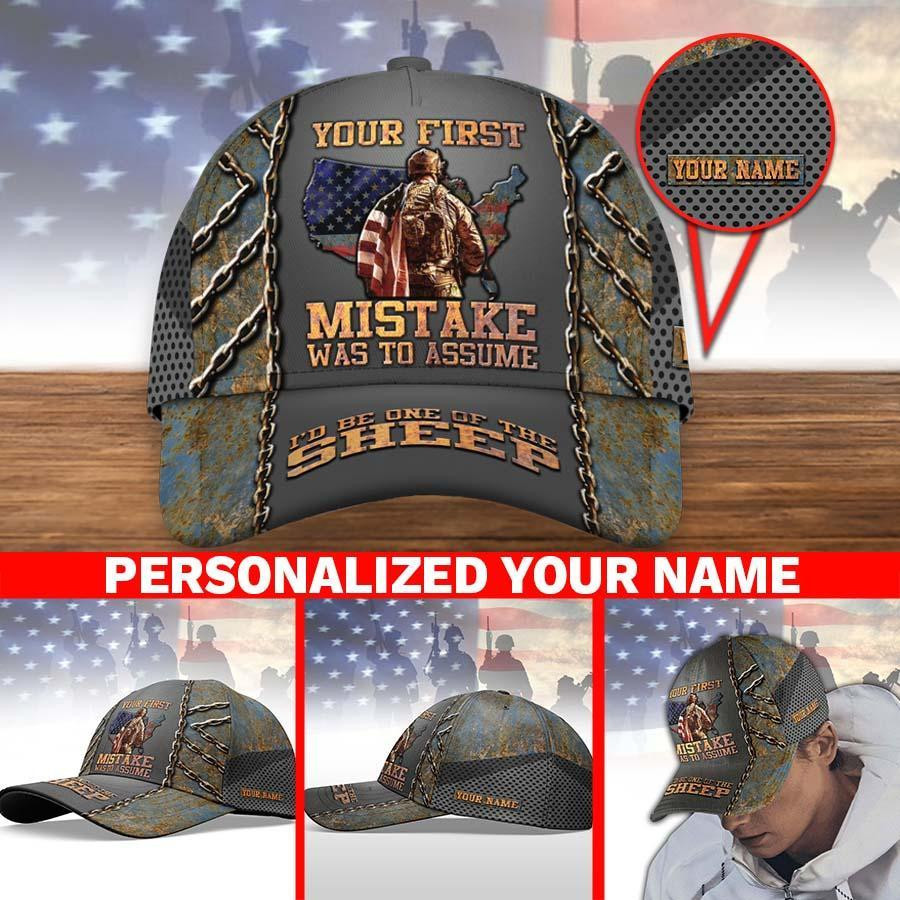 Adeenyc Veteran Cap Personalized Your Name , Your First Mistake Was To Assume, Gifts For Veteran Trucker Hats Custom Hats Gifts For Men & Women