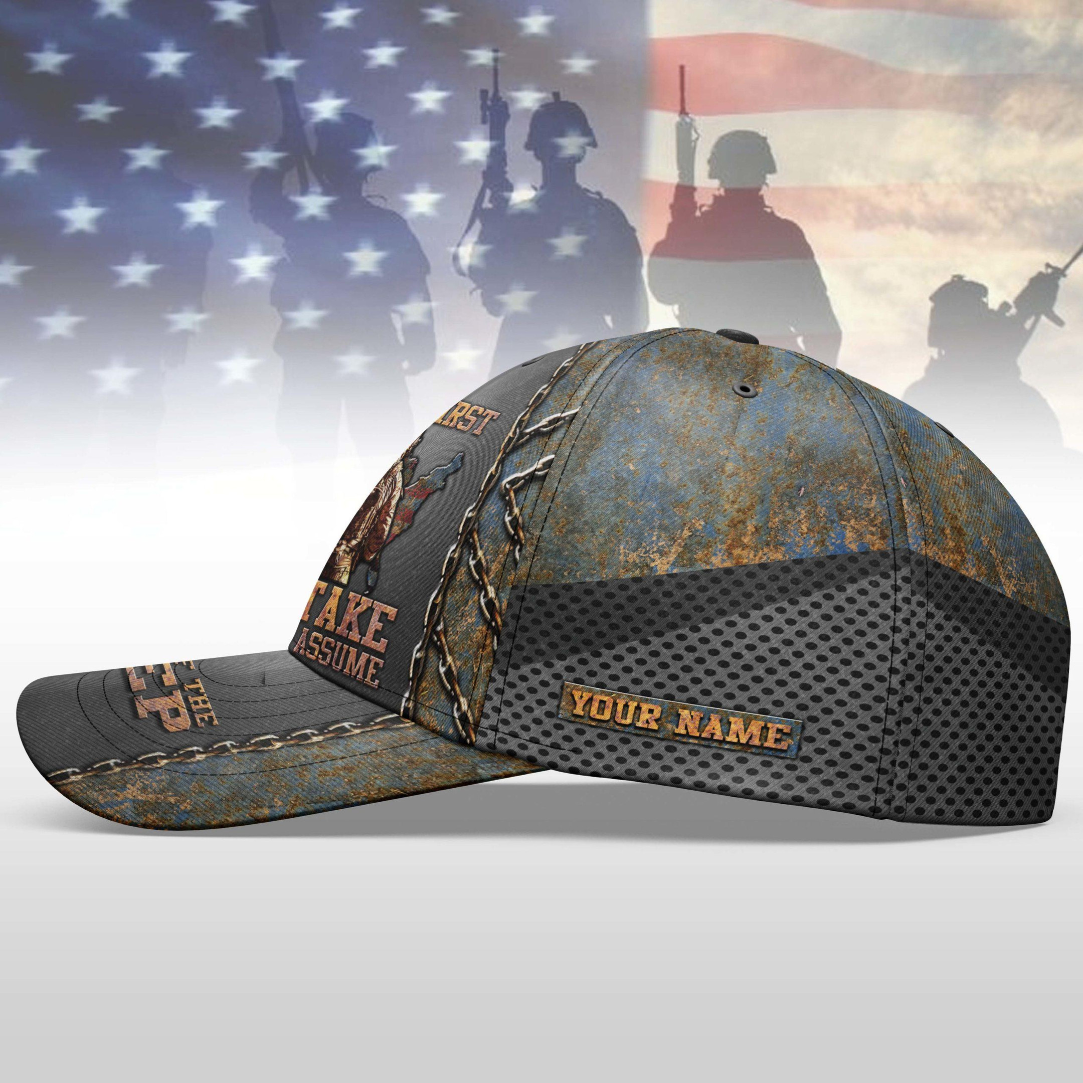Adeenyc Veteran Cap Personalized Your Name , Your First Mistake Was To Assume, Gifts For Veteran Trucker Hats Custom Hats Gifts For Men & Women