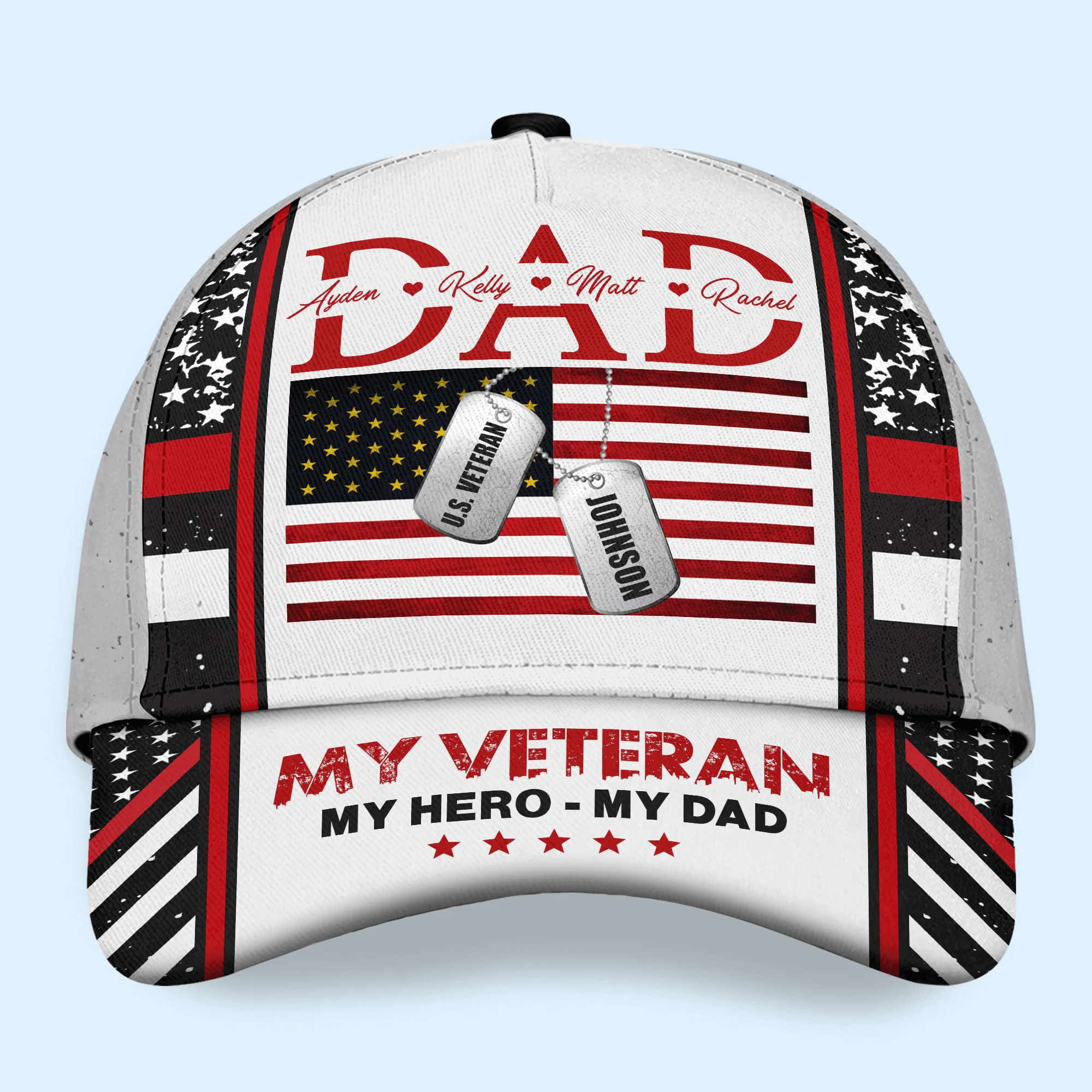 Adeenyc Veteran Custom Cap My Veteran My Hero My Dad Personalized Gift for Father's Day Trucker Hats Custom Hats Gifts For Men & Women
