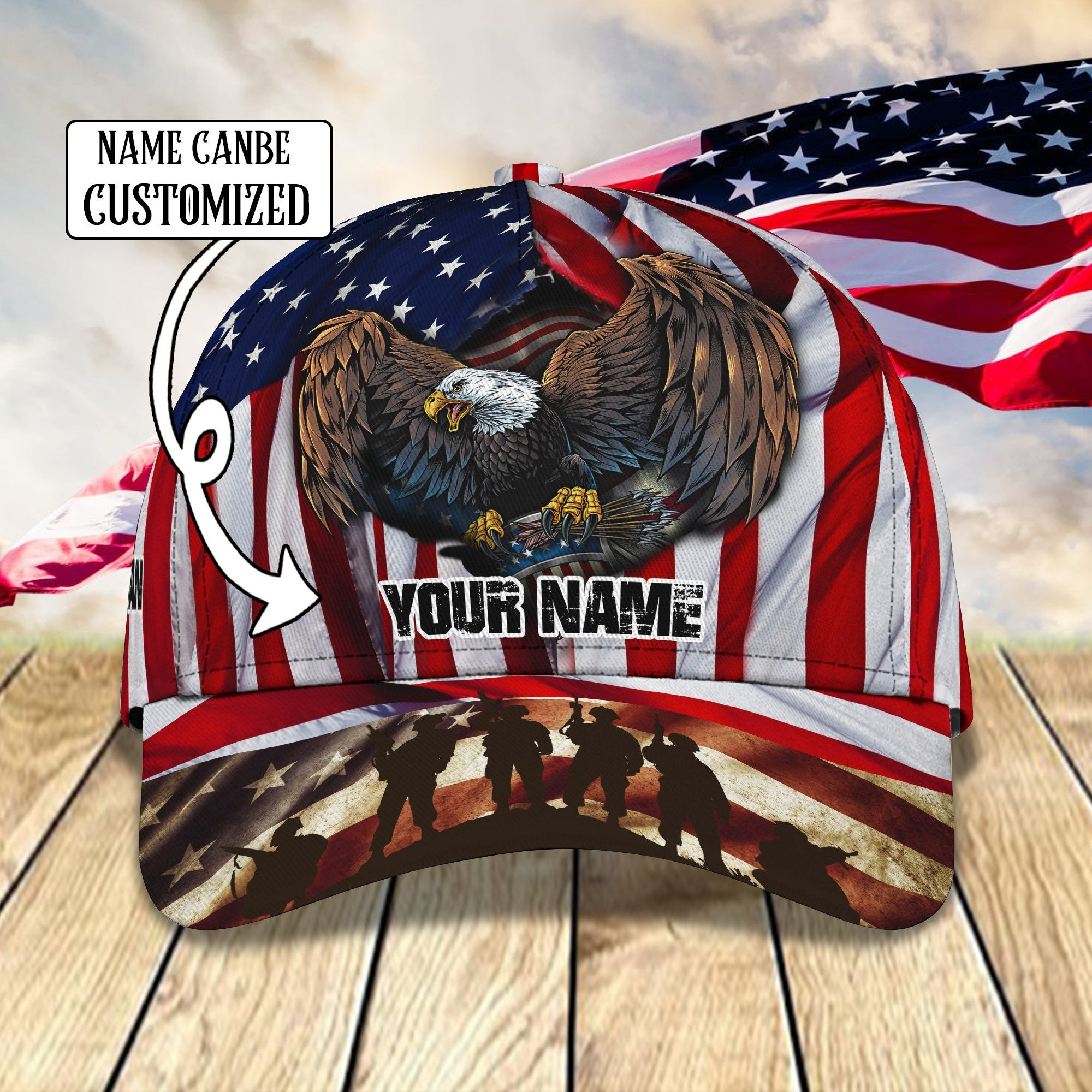 Adeenyc Veteran Eagle Personalized Name All Over Print Classic Cap Trucker Hats Custom Hats Gifts For Men & Women