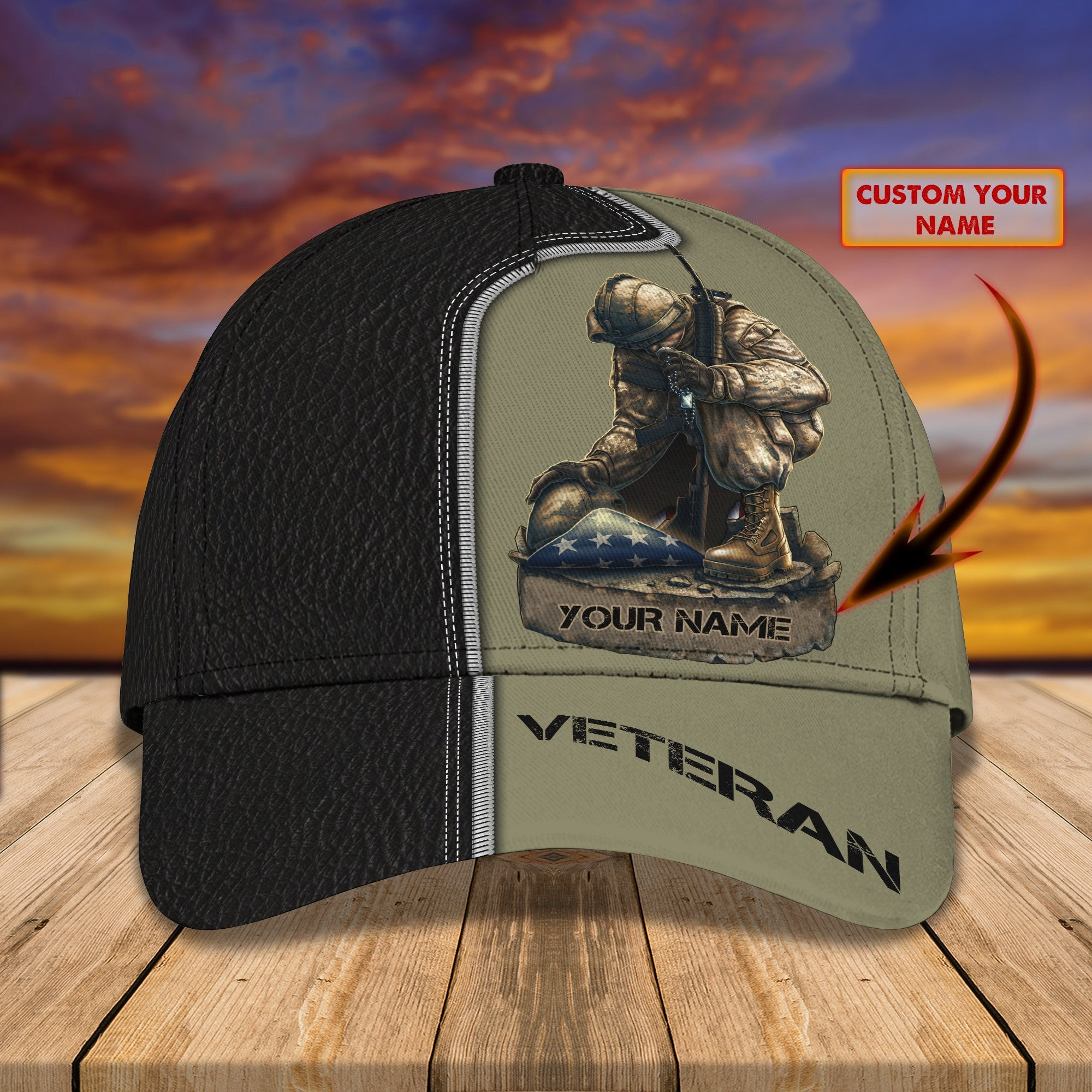 Adeenyc Veteran Personalized Name All Over Print Classic Cap Trucker Hats Custom Hats Gifts For Men & Women
