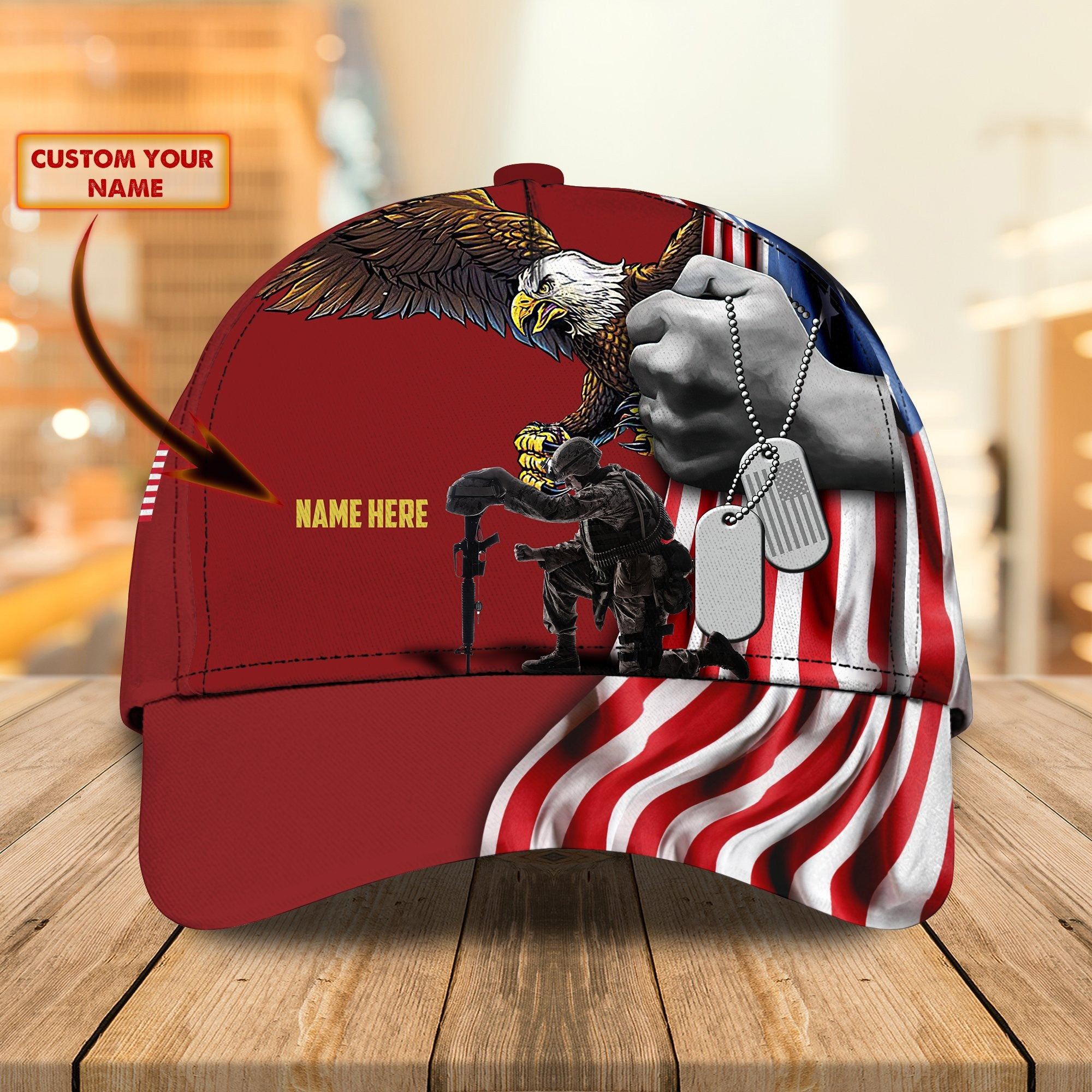 Adeenyc Veteran Personalized Name All Over Print Classic Cap Trucker Hats Custom Hats Gifts For Men & Women